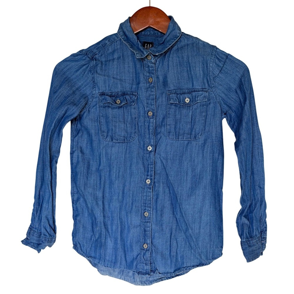 GAP Shirt Girls M BAS DNM SHRT Blue Medium Wash Button Down EUC